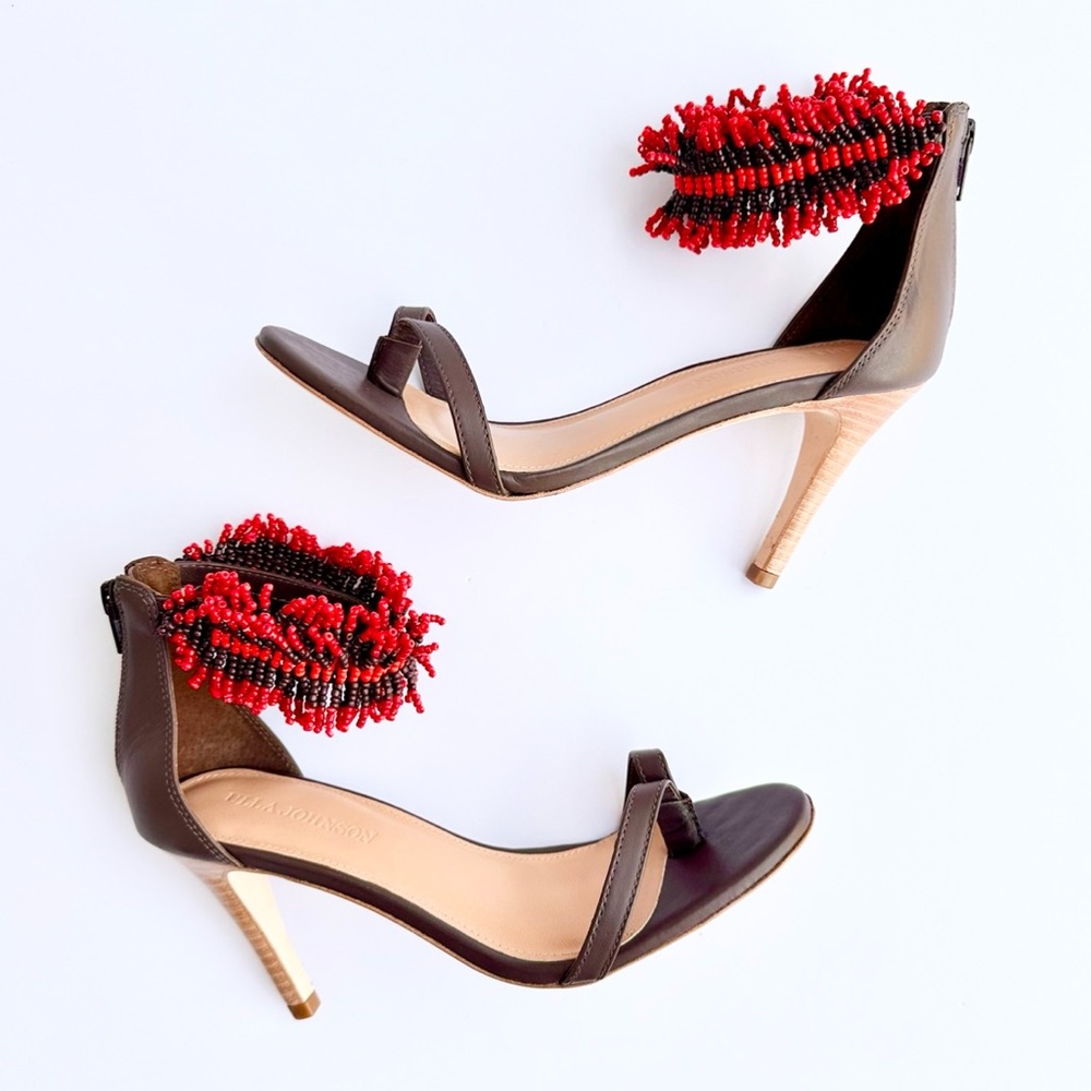 ULLA JOHNSON Kassia Heel Beaded Sandals Crimson NEW NIB
